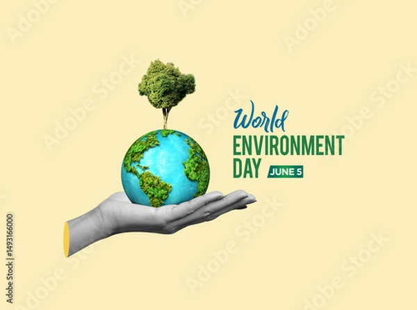 Fototapeta #BeatPlasticPollution, World Environment day concept 2025 3d tree background. 