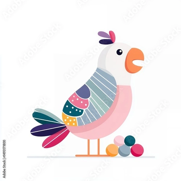 Fototapeta Playful Colorful Parrot Illustration with Geometric Pattern