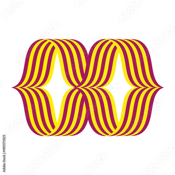 Fototapeta Mirrored wave icon. Red yellow contour. Abstract curved vector. Symmetry design element.