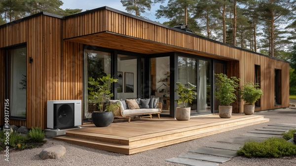 Obraz A heat pump in front of a modern house
