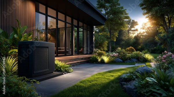 Obraz A heat pump in front of a modern house
