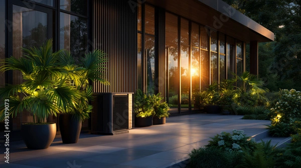 Obraz A heat pump in front of a modern house
