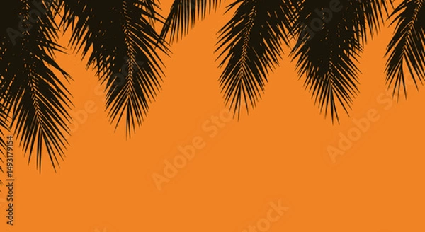 Obraz Abstract Palm Leaf Silhouettes Against Orange Background