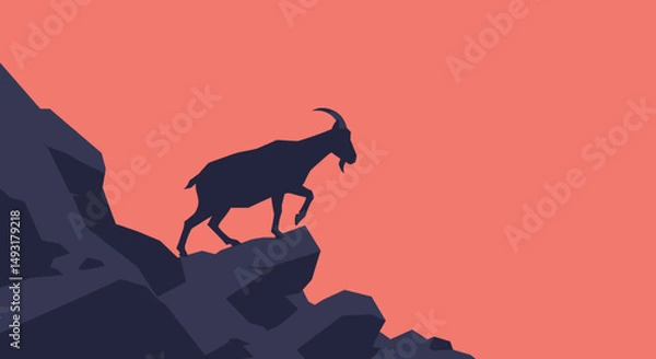 Obraz Goat Silhouette On Rocky Mountain Sunset