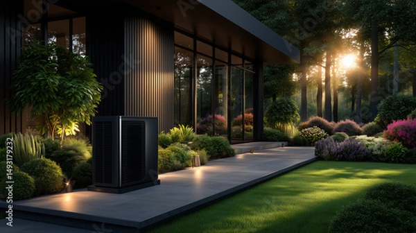Obraz A heat pump in front of a modern house
