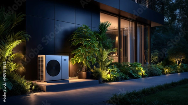 Obraz A heat pump in front of a modern house
