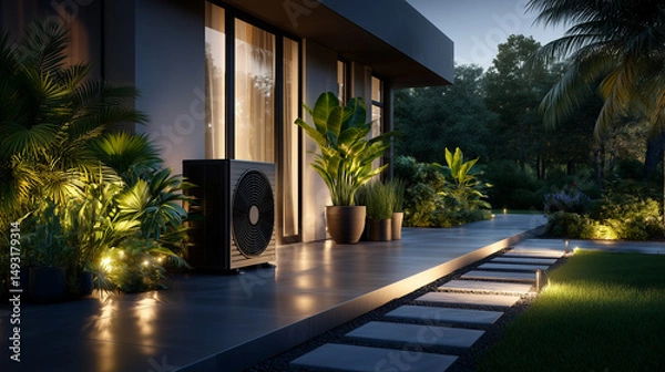 Obraz A heat pump in front of a modern house
