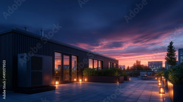 Obraz A heat pump in front of a modern house
