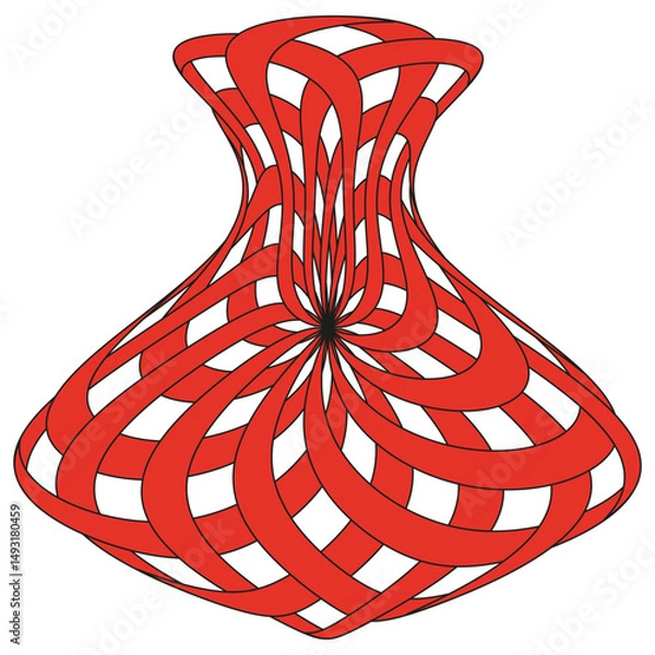 Fototapeta Red abstract vase. Twisted ribbon shape. Bold 3D illusion. Vector decorative figure.