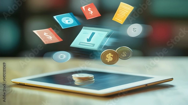 Fototapeta Modern Digital Payment Concepts with Currency and Transaction Icons
