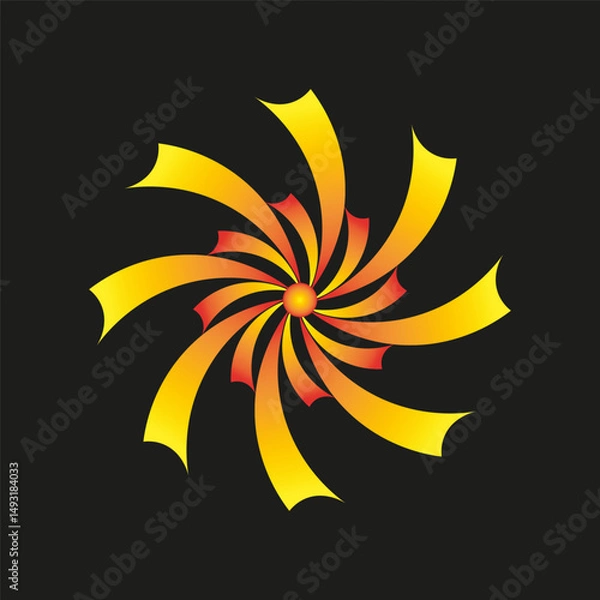 Fototapeta Swirl petal shape. Orange yellow motion. Abstract vector icon. Rotating flower symbol.