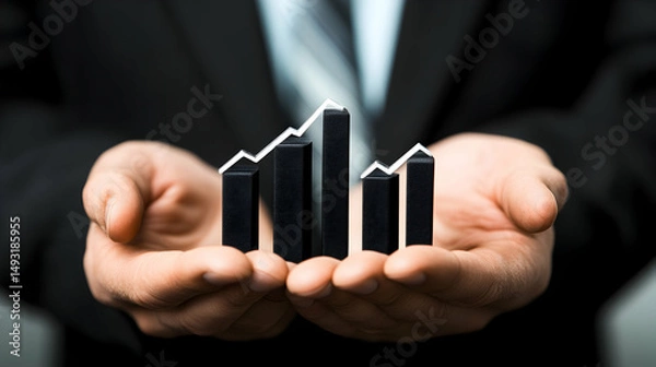 Fototapeta Businessman Holding Growth Graphs in Hands for Financial Success