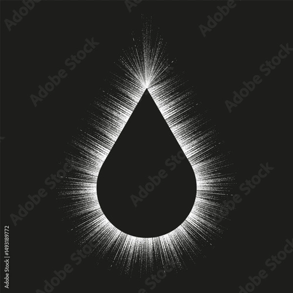 Fototapeta Drop icon glowing. Light burst shape. Vector liquid symbol. Black background element.