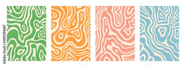Fototapeta Psychedelic pattern. Wave swirl texture. Line trippy or wavy disco design. Groovy ornament. Liquid ripple. Distorted shapes. Y2K backdrop. Hallucinogen splash. Vector backgrounds set