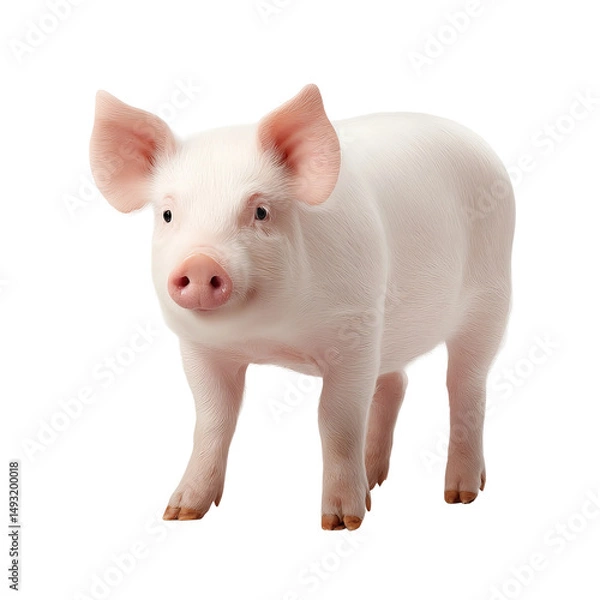 Fototapeta Cute piglet standing on white background