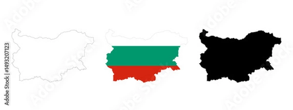 Fototapeta Bulgaria maps set on white background. Bulgaria Map with Flag, black map and outline map.
