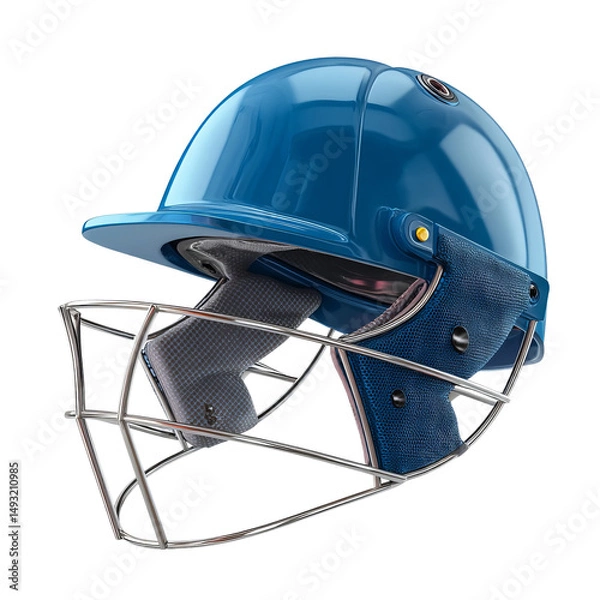 Fototapeta A close-up studio shot of a blue cricket helmet with a protective grill