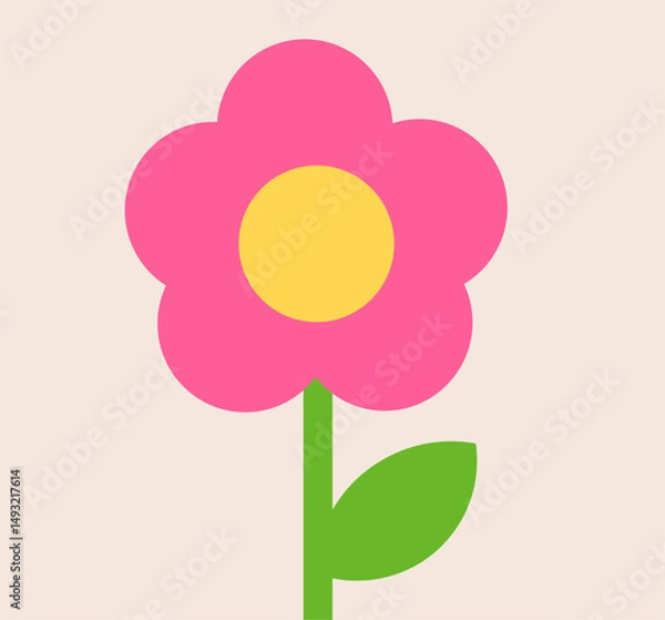 Fototapeta Pink flower simple illustration. Vector flat design element.