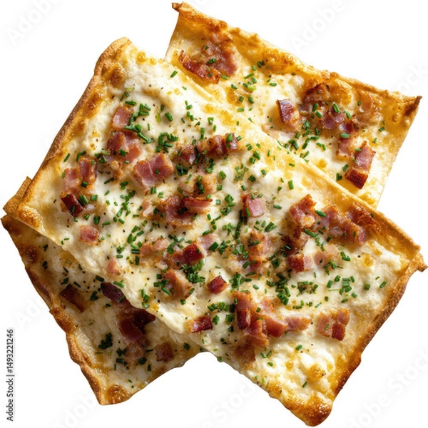 Fototapeta Delicious Bacon and Cheese Flammkuchen on Transparent Background