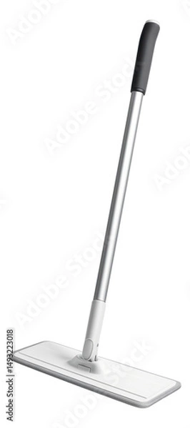 Fototapeta Modern flat mop with a sleek handle and rectangular microfiber pad for efficient cleaning on transparent background.