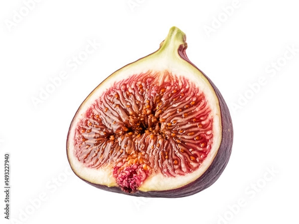 Fototapeta A single mountain fig halved isolated on white background soft flesh tropical clarity