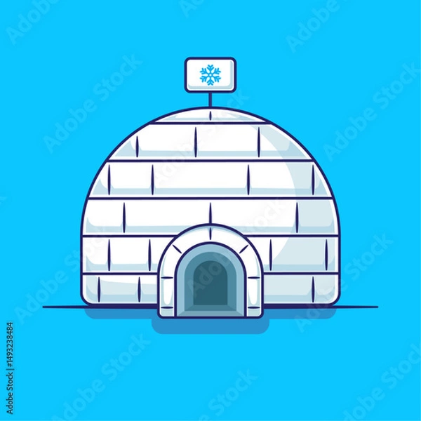 Fototapeta Flat design cartoon of igloo icehouse in winter season with cute flag suitable used for web or apps and others