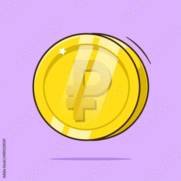 Fototapeta Floating gold coin of Russian ruble currency sign or symbol illustration cartoon vector isolated