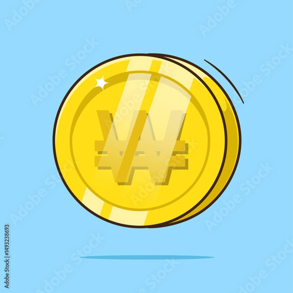 Fototapeta Cute Korean won golden game coin currency icon, sign or symbol cartoon illustration vector for apps, web and others