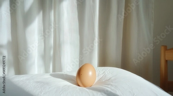 Fototapeta Minimalist Egg on White Surface with Soft Natural Light in Room