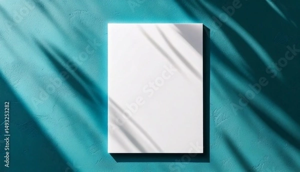 Obraz A4 Mockup - Invitation, Letterhead, Letter, Contract, Greetings Card or Menu, Template for Wedding, Birthday, Party, Christmas, Thanksgiving and New Year with Turquoise Background