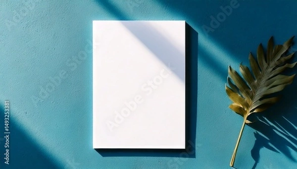 Obraz A4 Mockup - Invitation, Letterhead, Letter, Contract, Greetings Card or Menu, Template for Wedding, Birthday, Party, Christmas, Thanksgiving and New Year with Turquoise Background