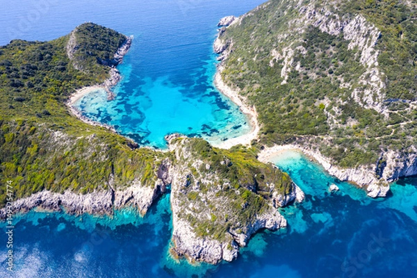 Obraz Aerial view of famous double beach of Porto Timoni, Afionas region, Corfu, Greece