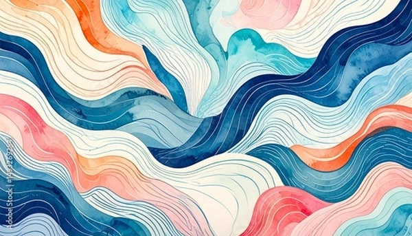 Fototapeta Abstract background topographic lines depth concept. Abstract wave patterns in vibrant colors and textures.