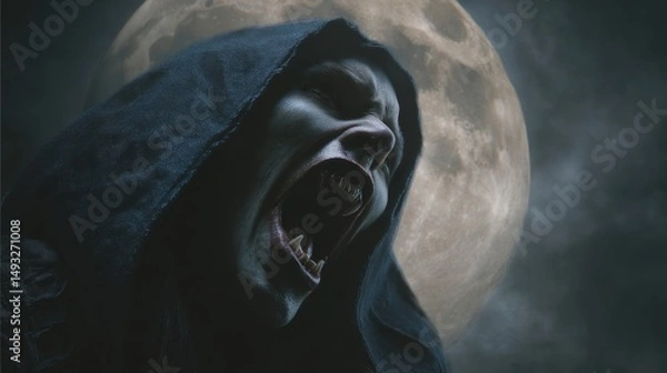 Fototapeta Dark Figure Howling at Moon