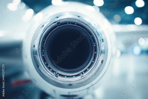 Fototapeta aerospace engine close-up with minimalistic design showcasing intricate details contrasting background