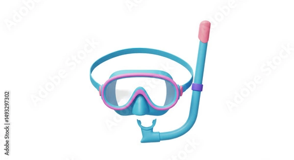 Obraz Isolated Blue and Pink Snorkel and Diving Mask Set for Underwater Exploration