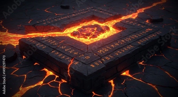 Obraz Stone Platform with Lava and Ancient Writing