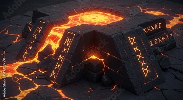 Obraz Volcano stone pit with rune