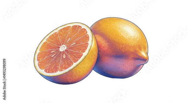 Obraz Isolated Freshly Cut Grapefruit and Whole Citrus