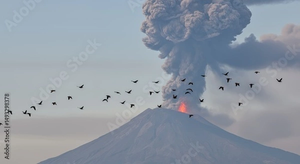 Obraz Volcano Eruption Bird Flight Ash Cloud Scenery