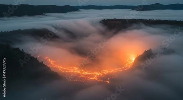 Obraz Lava River in Cloud Filled Valley
