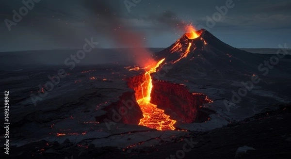 Obraz Volcano Eruption Lava Flow Night
