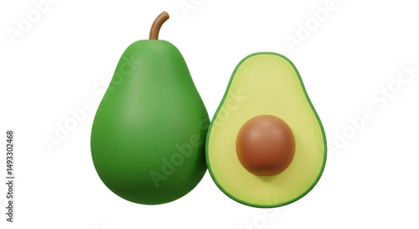 Obraz Isolated Ripe Whole and Halved Avocado