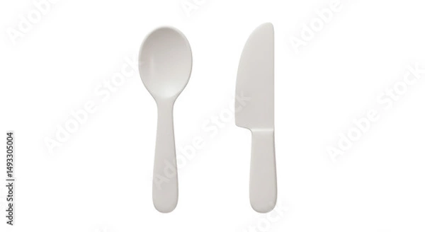 Obraz Isolated White Spoon and Knife Utensils
