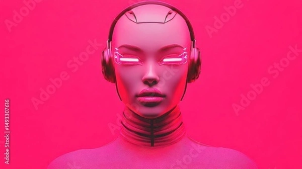 Fototapeta Futuristic billboard ad featuring a pink cyberpunk model