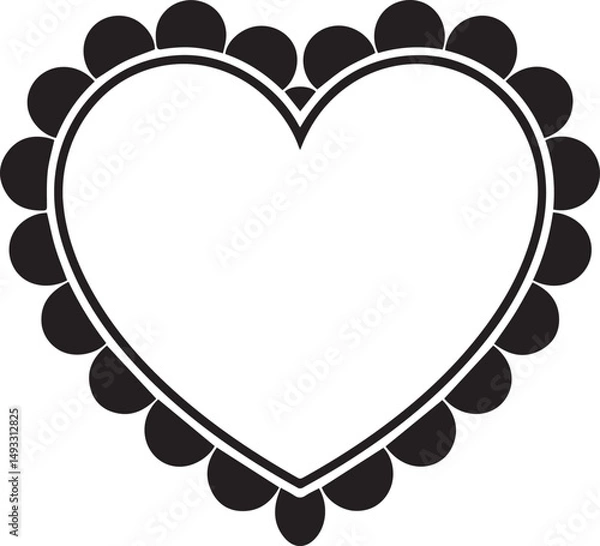 Obraz Scalloped Heart Frame Silhouette Black Vector Illustration