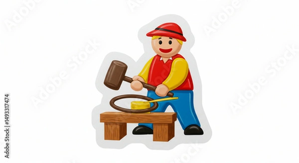 Obraz Toy figure blacksmith shaping metal on anvil