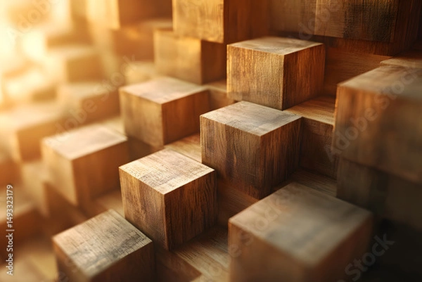 Obraz Stack of wooden planks forming a geometric pattern in lumber yard