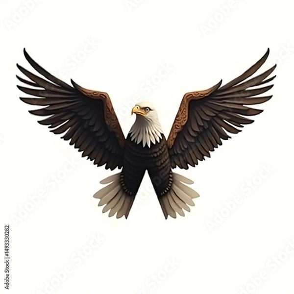 Obraz Eagle Flying with Wings Spread Against White Background
