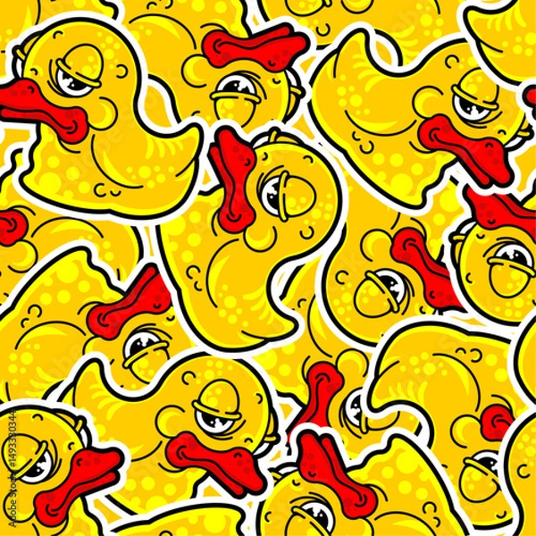 Obraz Old rubber duck with wrinkles pattern seamless. Tired toy background. Baby fabric texture